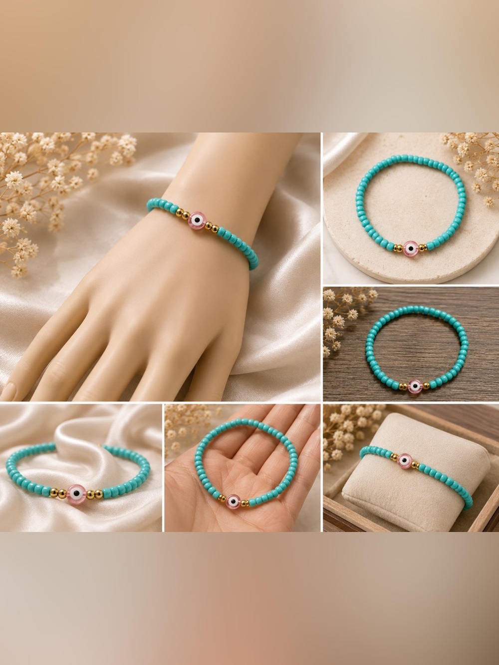 Turquoise Beaded Evil Eye Bracelet #14